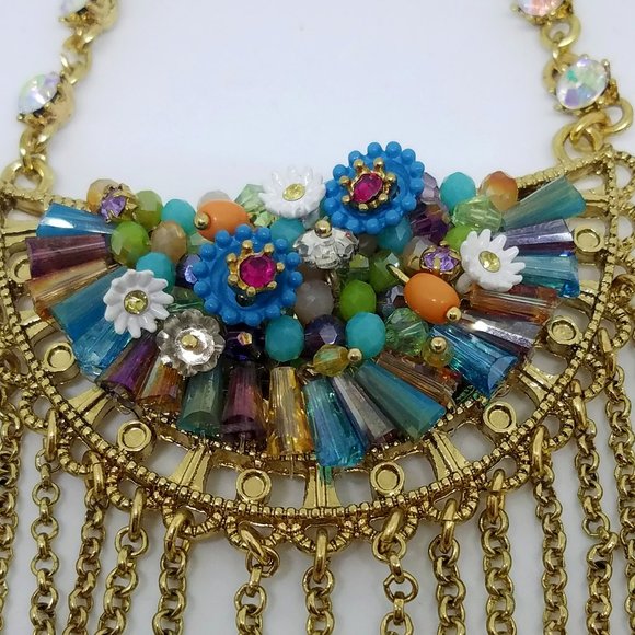 NWT RARE Betsey Johnson Weave & Sew Multi Woven Fringe Rhinestone Necklace - Picture 5 of 10
